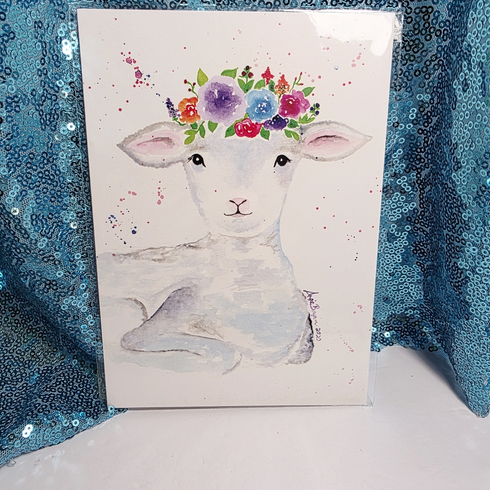 Lamb Watercolor Art Print by Angie Bryan - 5" x 7" - Picture 2 of 3